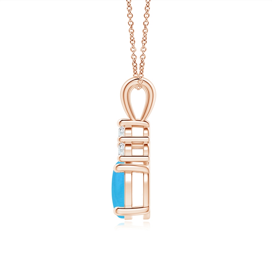 8x6mm AAAA Oval Turquoise Solitaire Pendant with Trio Diamond in Rose Gold side-1