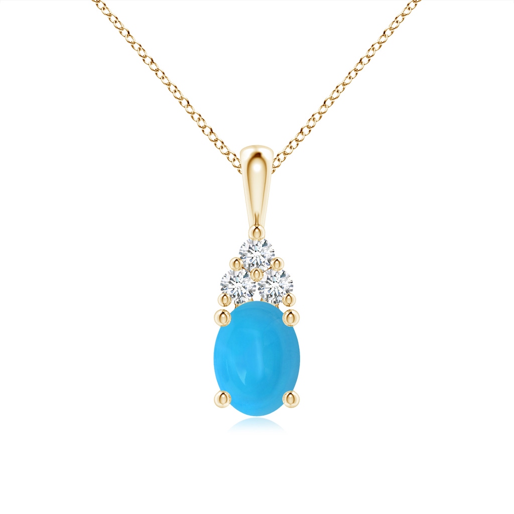8x6mm AAAA Oval Turquoise Solitaire Pendant with Trio Diamond in Yellow Gold
