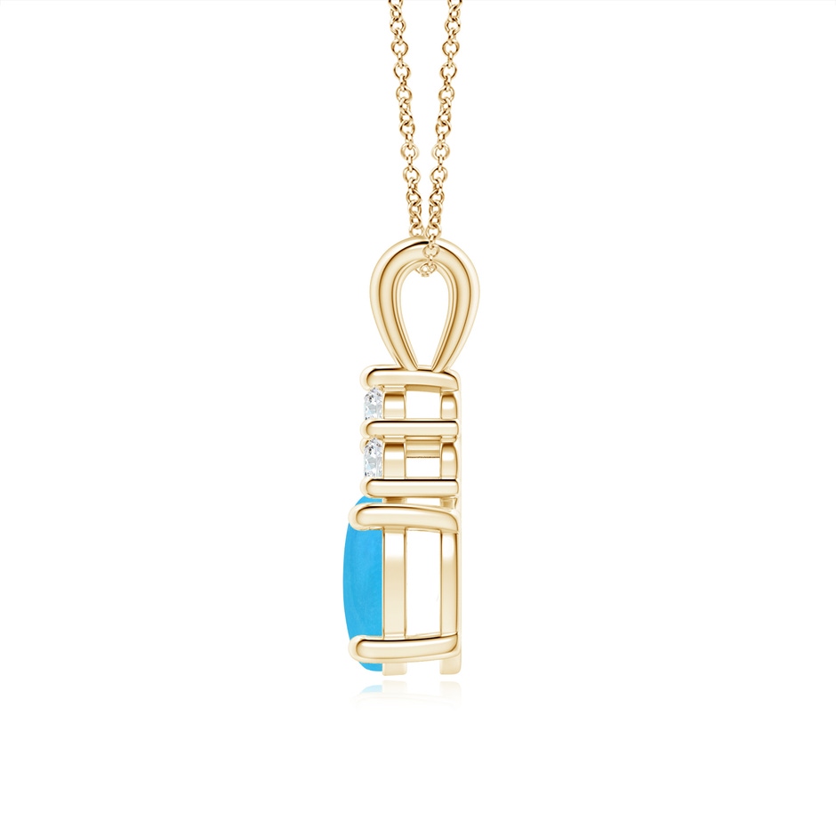 8x6mm AAAA Oval Turquoise Solitaire Pendant with Trio Diamond in Yellow Gold side-1