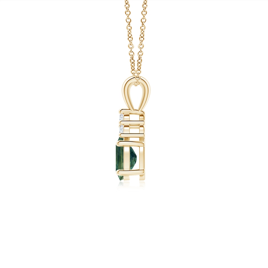 6x4mm AA Oval Teal Montana Sapphire Solitaire Pendant with Trio Diamond in Yellow Gold side-1