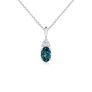 6x4mm AAA Oval Teal Montana Sapphire Solitaire Pendant with Trio Diamond in P950 Platinum