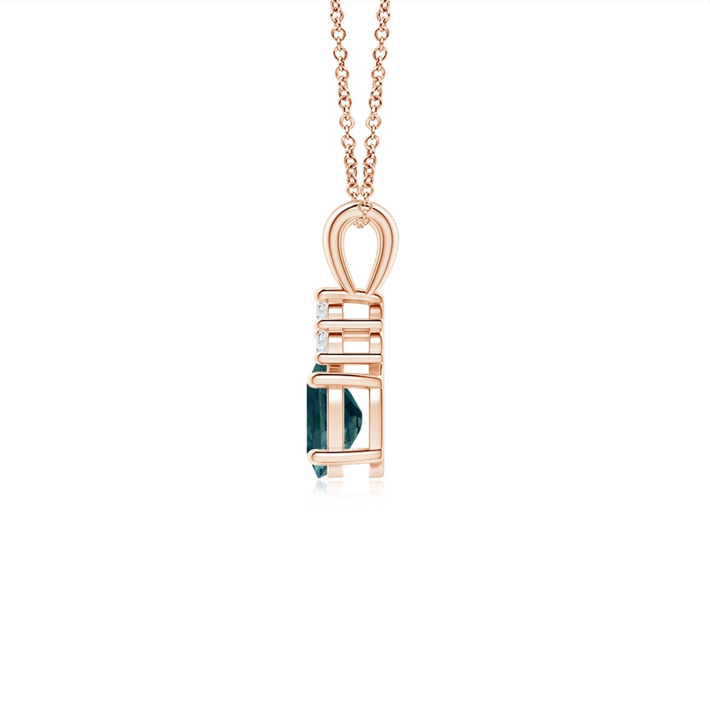 6x4mm AAA Oval Teal Montana Sapphire Solitaire Pendant with Trio Diamond in Rose Gold - side_1