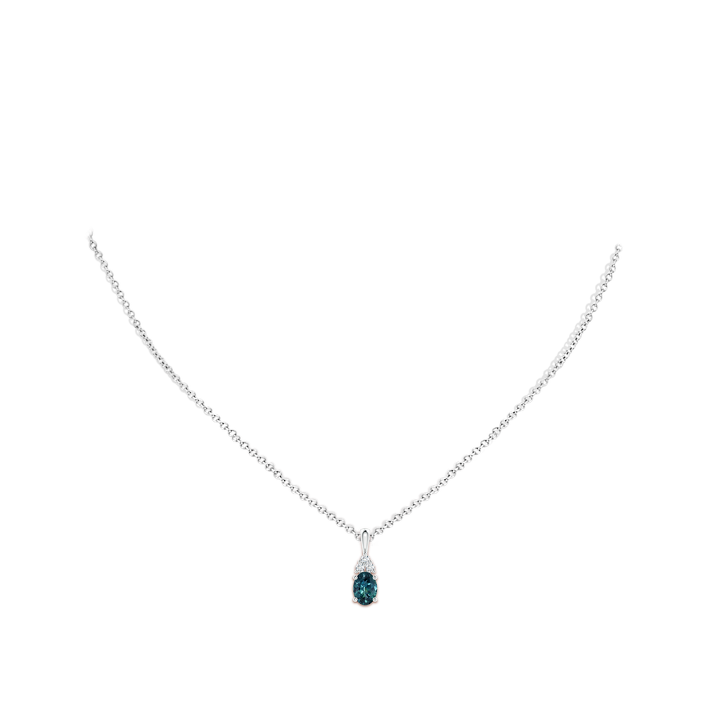 7x5mm AAA Oval Teal Montana Sapphire Solitaire Pendant with Trio Diamond in P950 Platinum Body-Neck