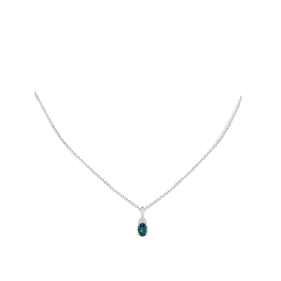 7x5mm AAA Oval Teal Montana Sapphire Solitaire Pendant with Trio Diamond in P950 Platinum body-neck