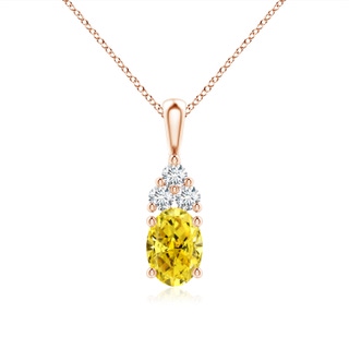 7.7x5.7mm AAAA Oval Fancy Intense Yellow Diamond Solitaire Pendant with Trio Accents in 9K Rose Gold