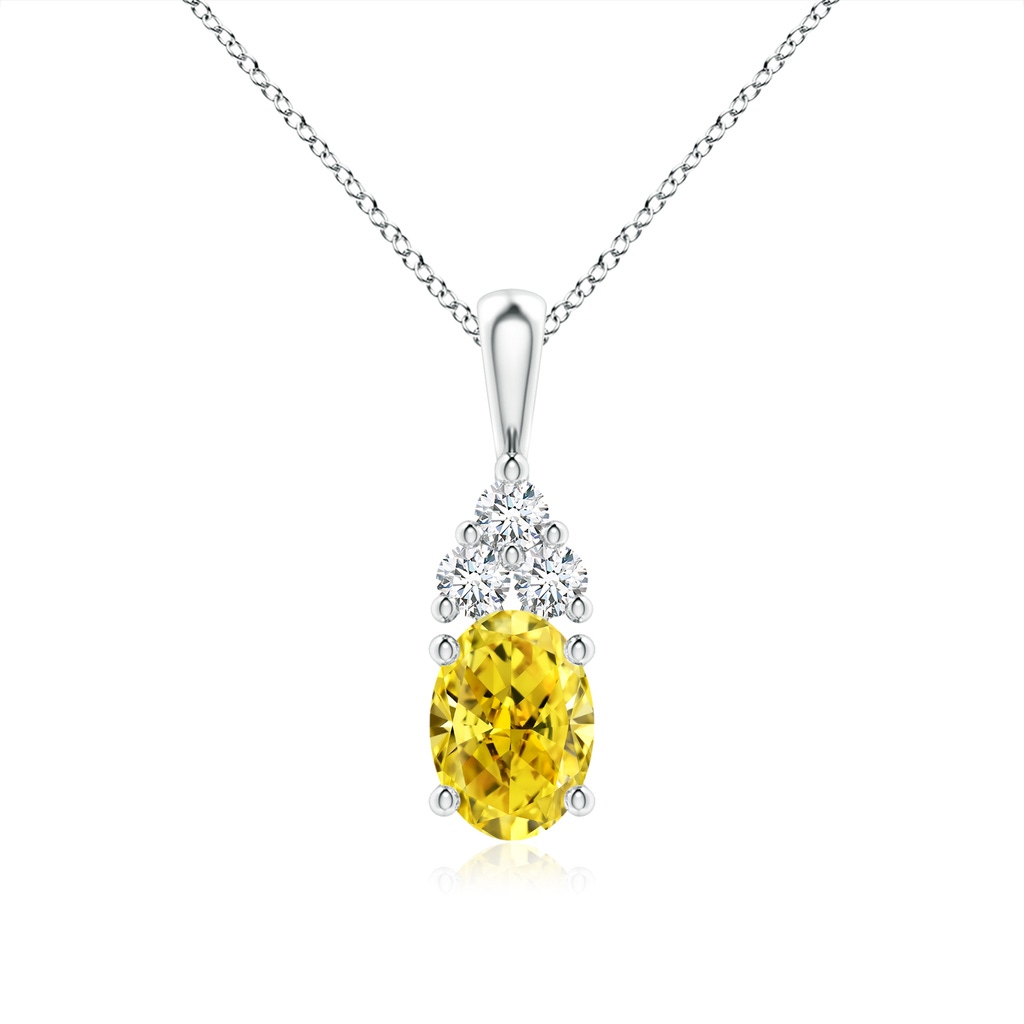 7.7x5.7mm AAAA Oval Fancy Intense Yellow Diamond Solitaire Pendant with Trio Accents in P950 Platinum