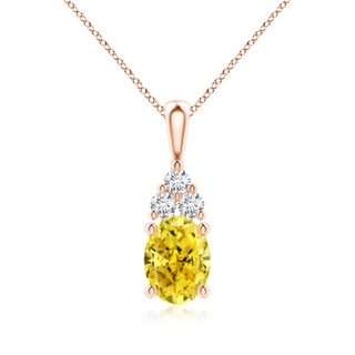 8.5x6.5mm AAAA Oval Fancy Intense Yellow Diamond Solitaire Pendant with Trio Accents in 10K Rose Gold