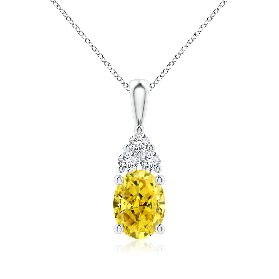 8.5x6.5mm AAAA Oval Fancy Intense Yellow Diamond Solitaire Pendant with Trio Accents in White Gold 