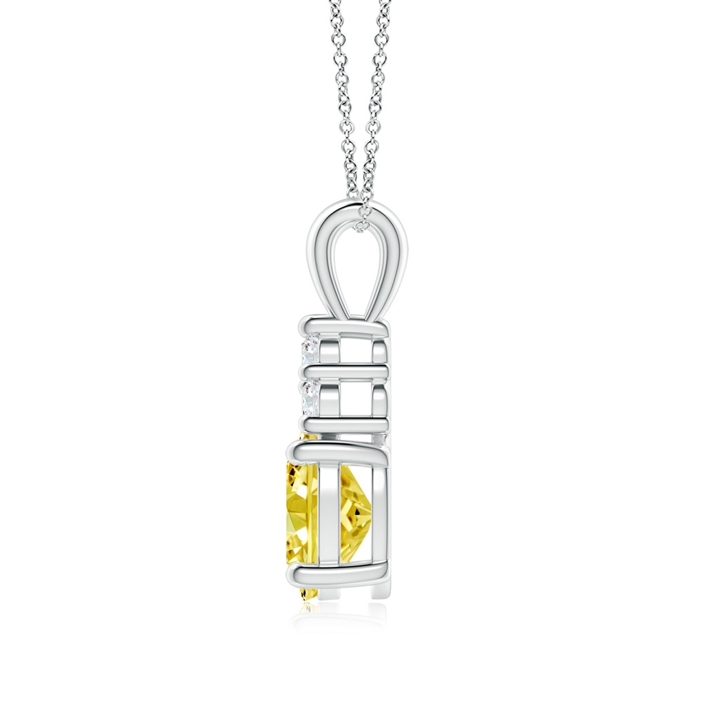 8.5x6.5mm AAAA Oval Fancy Intense Yellow Diamond Solitaire Pendant with Trio Accents in White Gold - side 199