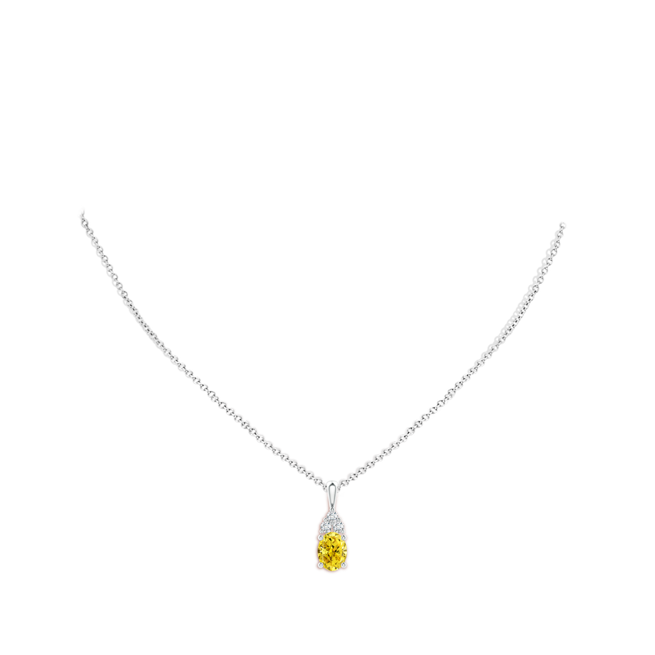 8.5x6.5mm AAAA Oval Fancy Intense Yellow Diamond Solitaire Pendant with Trio Accents in White Gold pen