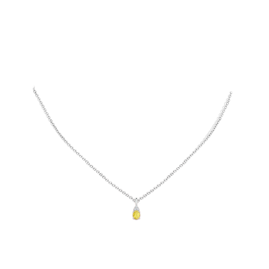 5x4mm A Oval Yellow Sapphire Solitaire Pendant with Trio Diamond in White Gold body-neck