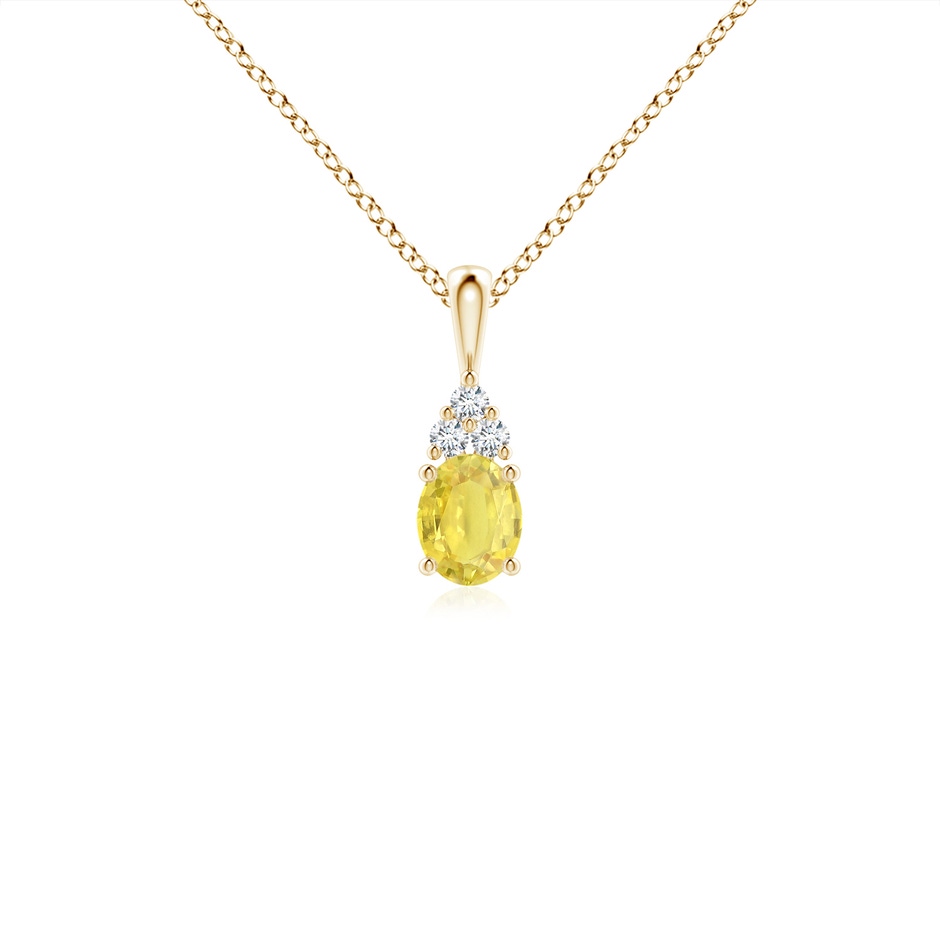 5x4mm A Oval Yellow Sapphire Solitaire Pendant with Trio Diamond in Yellow Gold 