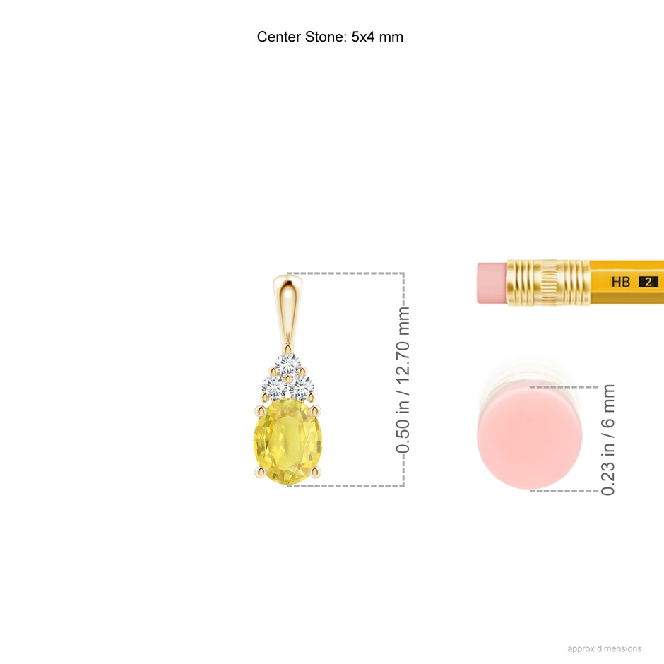 5x4mm A Oval Yellow Sapphire Solitaire Pendant with Trio Diamond in Yellow Gold ruler