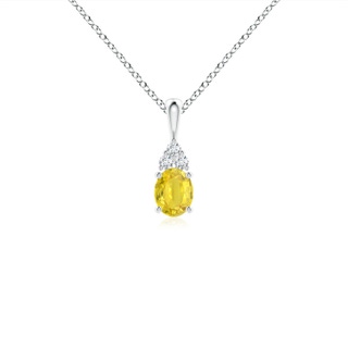 5x4mm AA Oval Yellow Sapphire Solitaire Pendant with Trio Diamond in S999 Silver