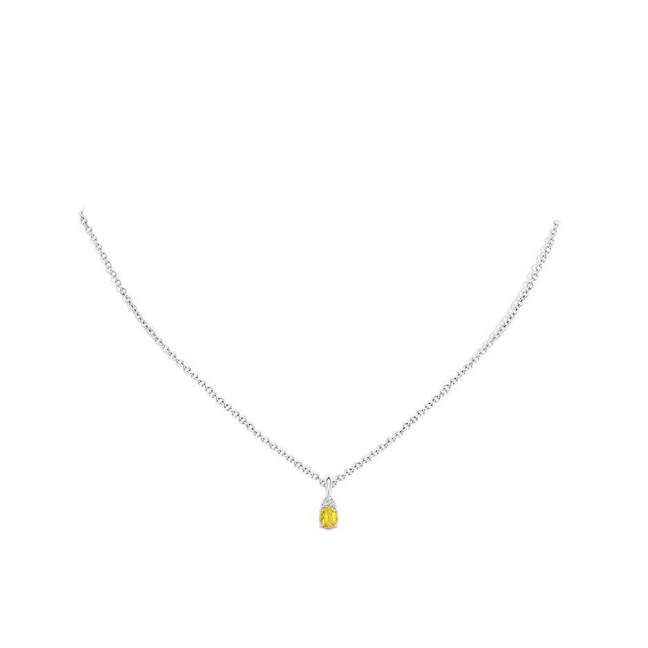 5x4mm AA Oval Yellow Sapphire Solitaire Pendant with Trio Diamond in S999 Silver body-neck