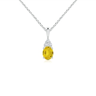 5x4mm AAA Oval Yellow Sapphire Solitaire Pendant with Trio Diamond in 9K White Gold