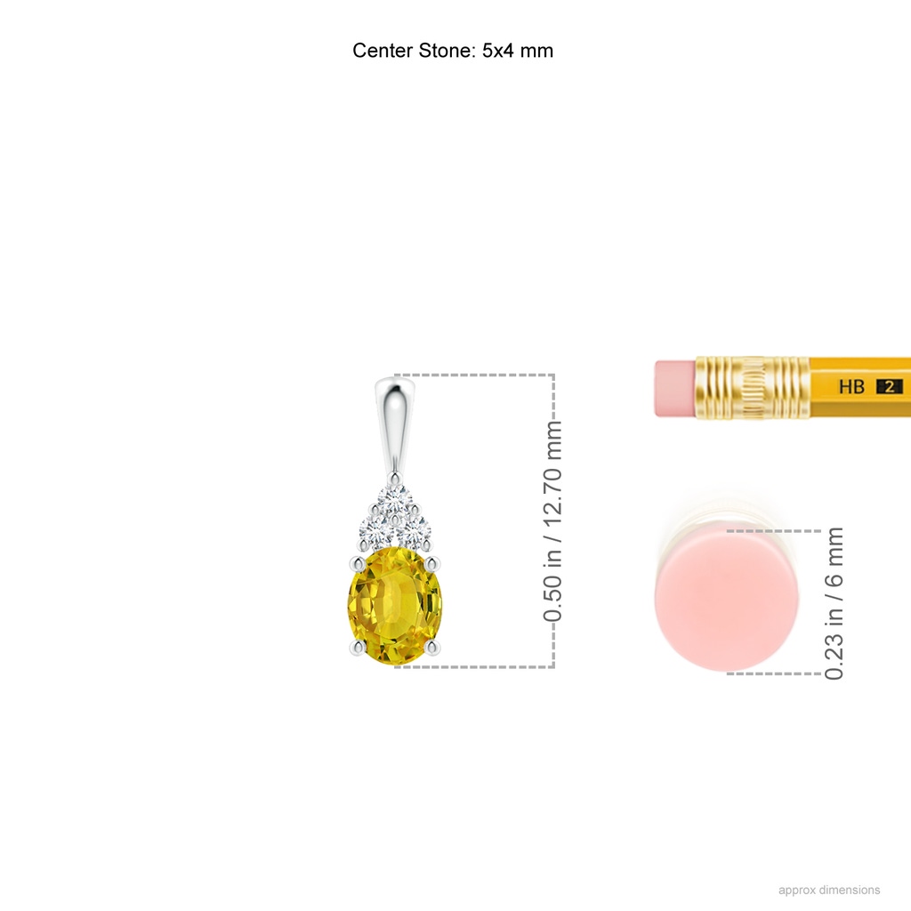 5x4mm AAAA Oval Yellow Sapphire Solitaire Pendant with Trio Diamond in P950 Platinum Ruler