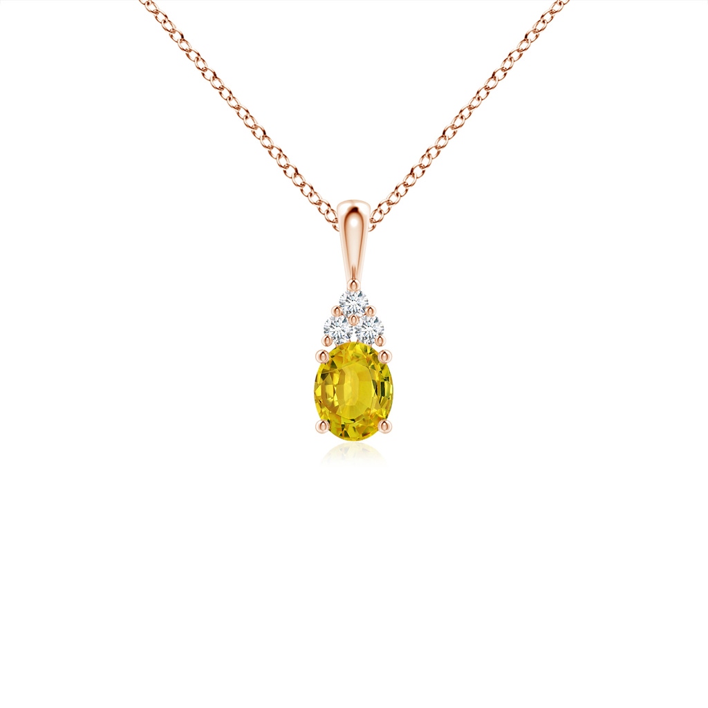 5x4mm AAAA Oval Yellow Sapphire Solitaire Pendant with Trio Diamond in Rose Gold