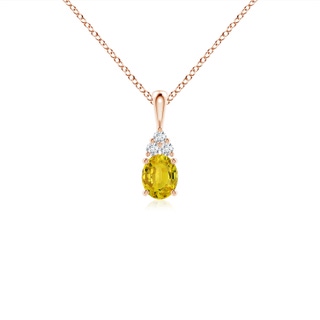 5x4mm AAAA Oval Yellow Sapphire Solitaire Pendant with Trio Diamond in Rose Gold