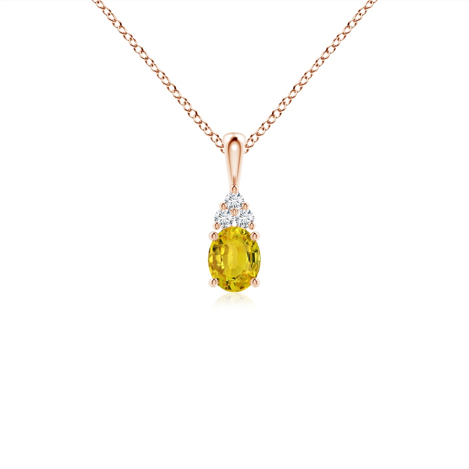 5x4mm AAAA Oval Yellow Sapphire Solitaire Pendant with Trio Diamond in Rose Gold 