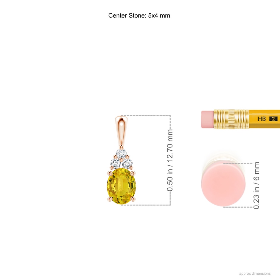5x4mm AAAA Oval Yellow Sapphire Solitaire Pendant with Trio Diamond in Rose Gold ruler