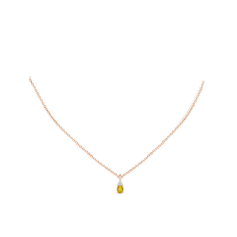 5x4mm AAAA Oval Yellow Sapphire Solitaire Pendant with Trio Diamond in Rose Gold body-neck