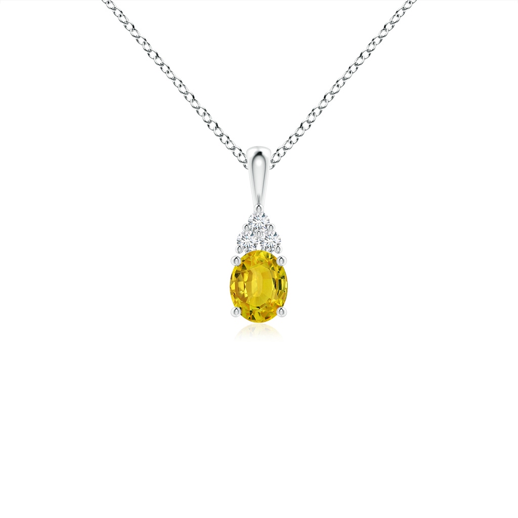 5x4mm AAAA Oval Yellow Sapphire Solitaire Pendant with Trio Diamond in White Gold