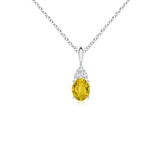 5x4mm AAAA Oval Yellow Sapphire Solitaire Pendant with Trio Diamond in White Gold