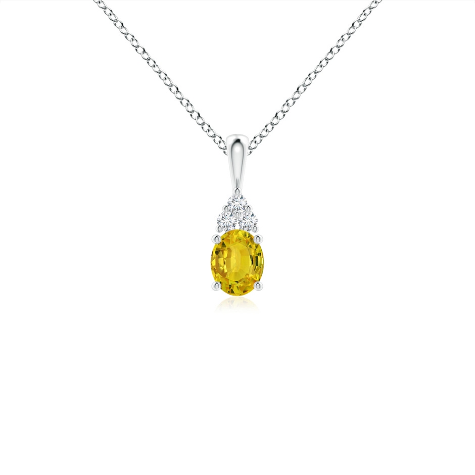 5x4mm AAAA Oval Yellow Sapphire Solitaire Pendant with Trio Diamond in White Gold 