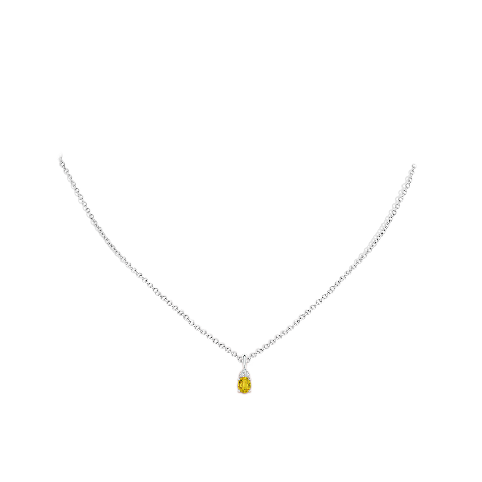 5x4mm AAAA Oval Yellow Sapphire Solitaire Pendant with Trio Diamond in White Gold body-neck
