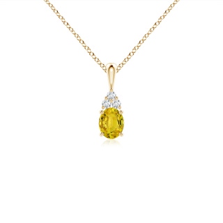 5x4mm AAAA Oval Yellow Sapphire Solitaire Pendant with Trio Diamond in Yellow Gold