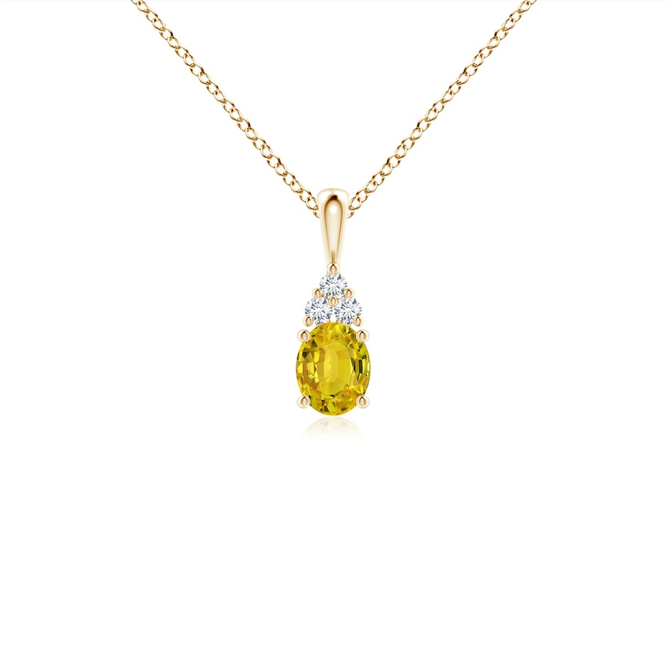 5x4mm AAAA Oval Yellow Sapphire Solitaire Pendant with Trio Diamond in Yellow Gold 