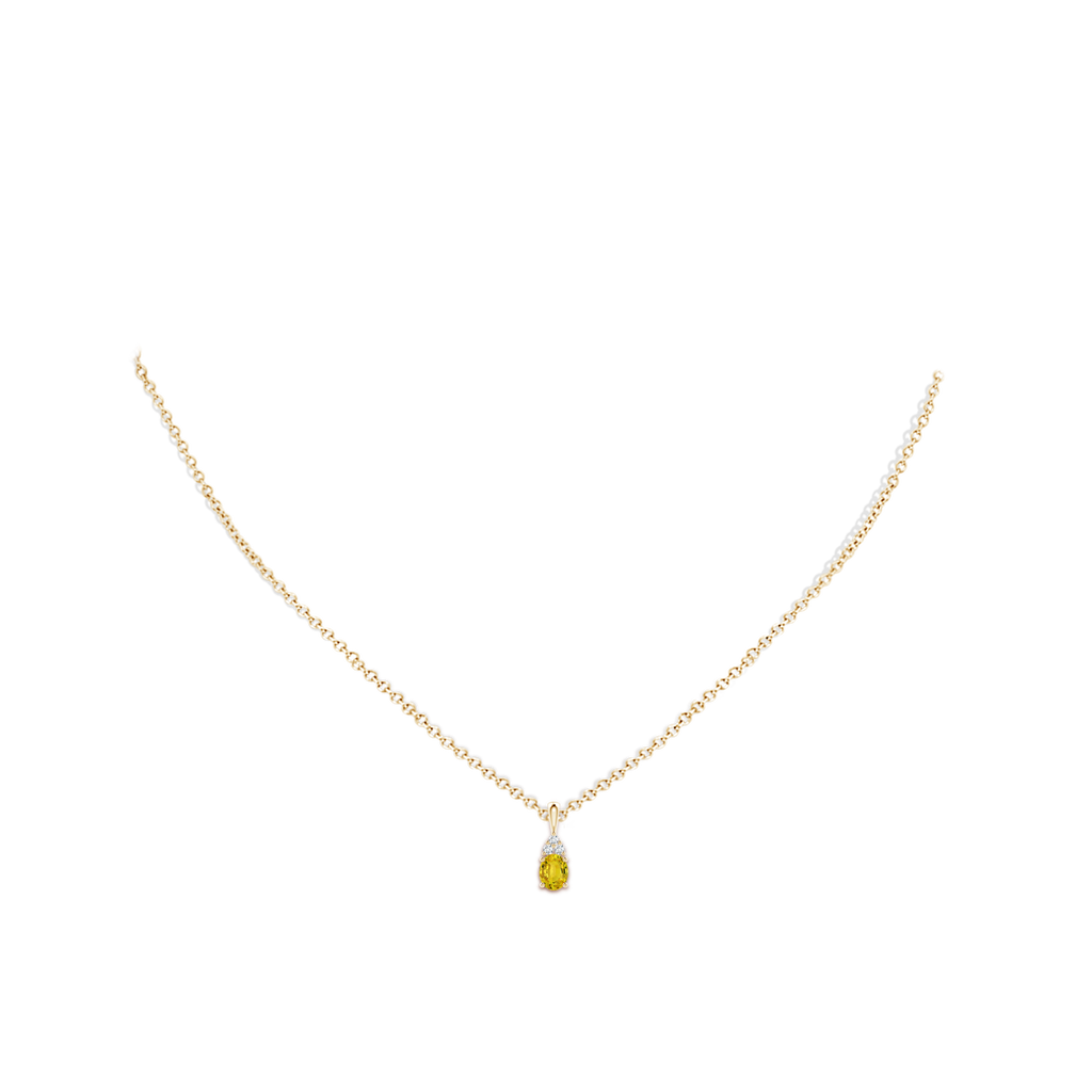 5x4mm AAAA Oval Yellow Sapphire Solitaire Pendant with Trio Diamond in Yellow Gold Body-Neck