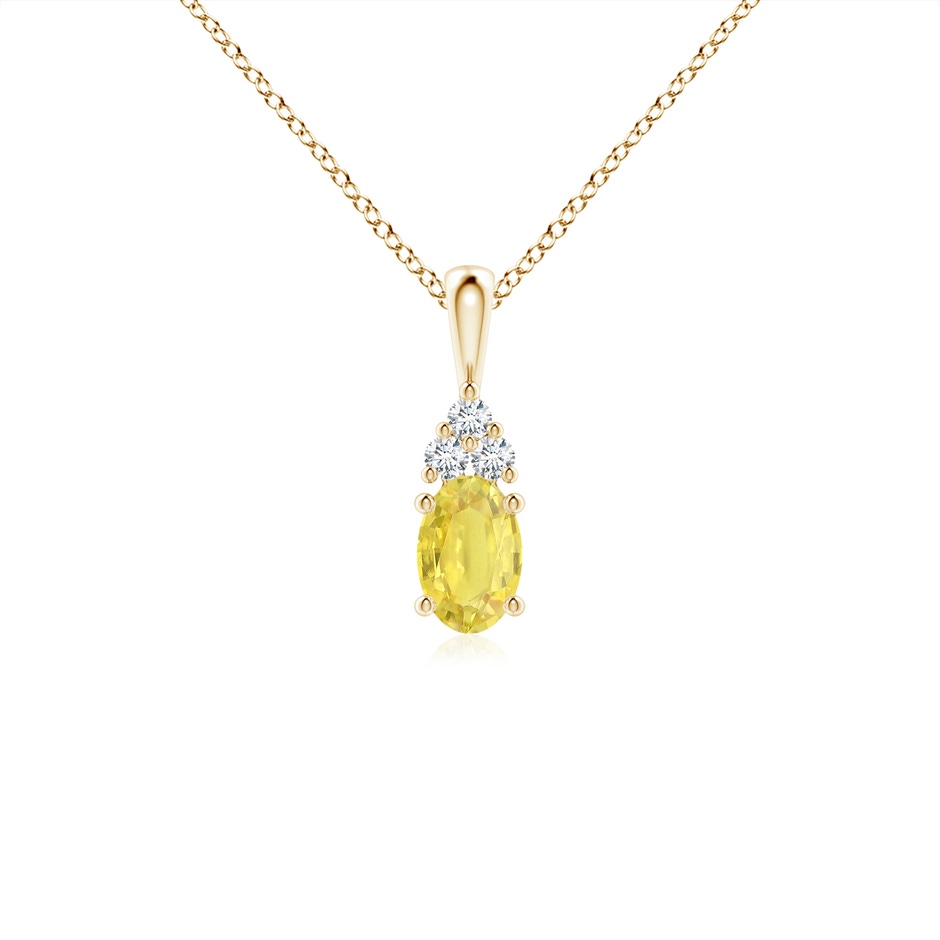 6x4mm A Oval Yellow Sapphire Solitaire Pendant with Trio Diamond in Yellow Gold 