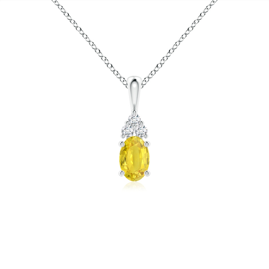 6x4mm AA Oval Yellow Sapphire Solitaire Pendant with Trio Diamond in S999 Silver 