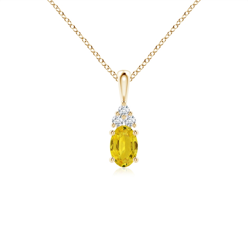 6x4mm AAA Oval Yellow Sapphire Solitaire Pendant with Trio Diamond in Yellow Gold 