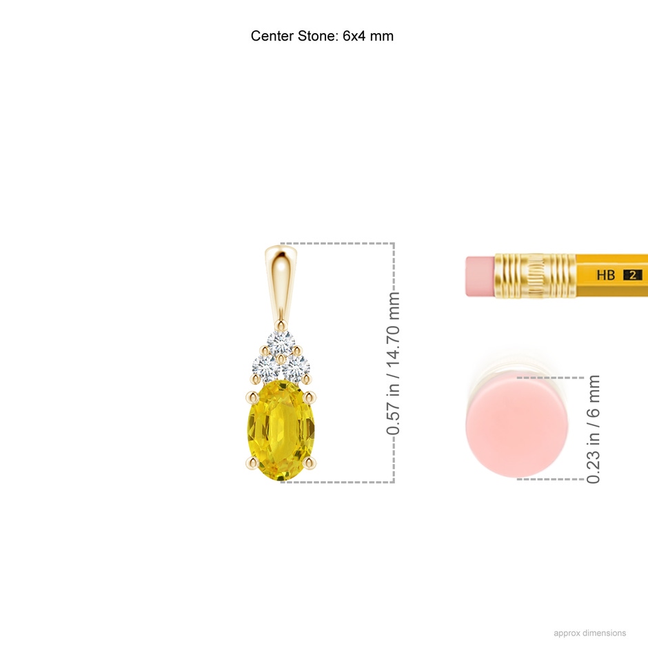 6x4mm AAA Oval Yellow Sapphire Solitaire Pendant with Trio Diamond in Yellow Gold ruler