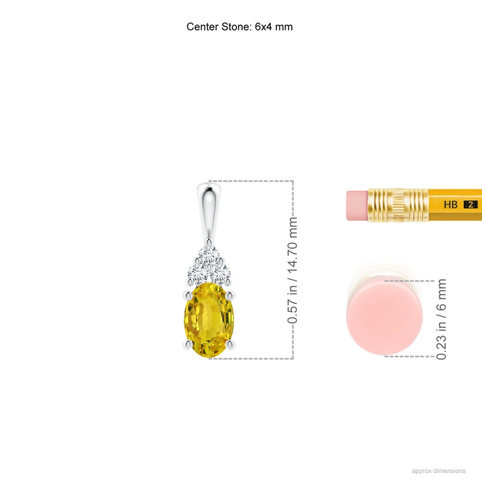 6x4mm AAAA Oval Yellow Sapphire Solitaire Pendant with Trio Diamond in P950 Platinum ruler