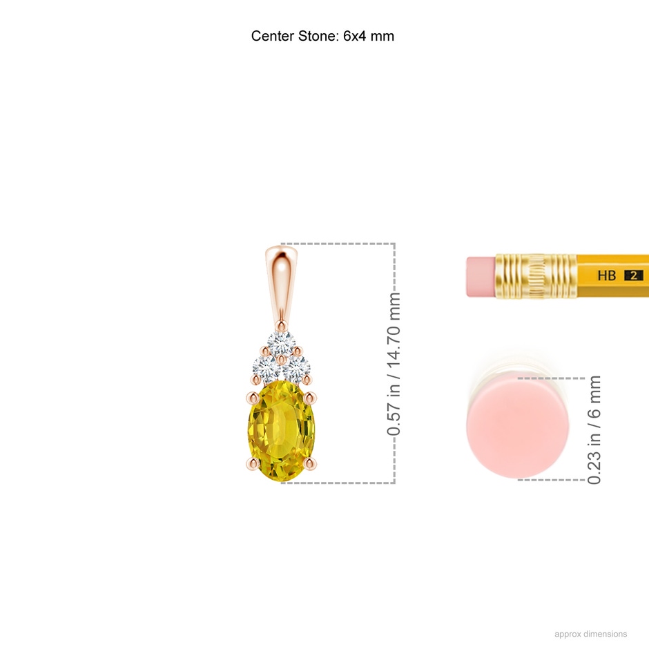 6x4mm AAAA Oval Yellow Sapphire Solitaire Pendant with Trio Diamond in Rose Gold ruler