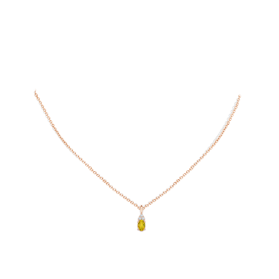 6x4mm AAAA Oval Yellow Sapphire Solitaire Pendant with Trio Diamond in Rose Gold body-neck