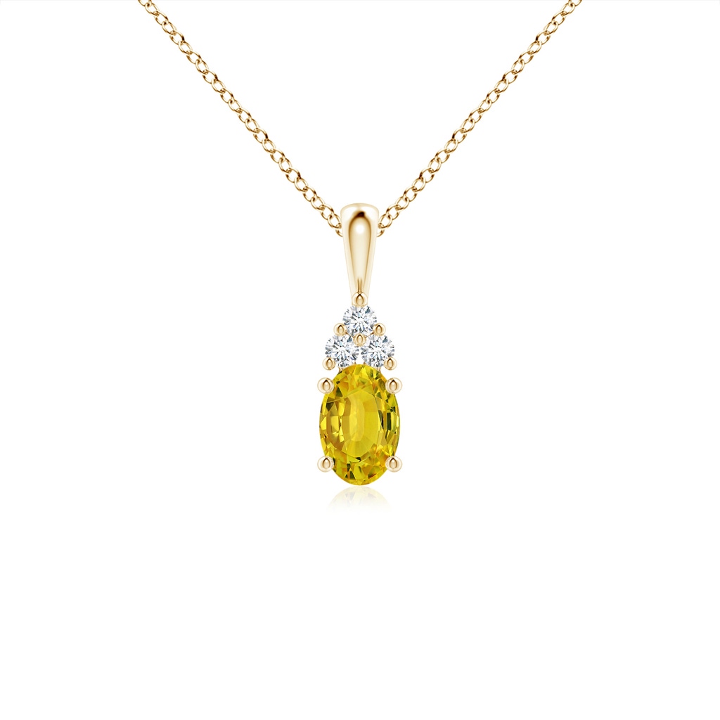 6x4mm AAAA Oval Yellow Sapphire Solitaire Pendant with Trio Diamond in Yellow Gold