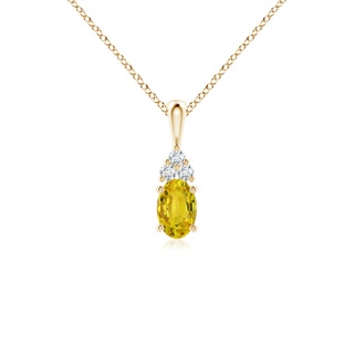 6x4mm AAAA Oval Yellow Sapphire Solitaire Pendant with Trio Diamond in Yellow Gold