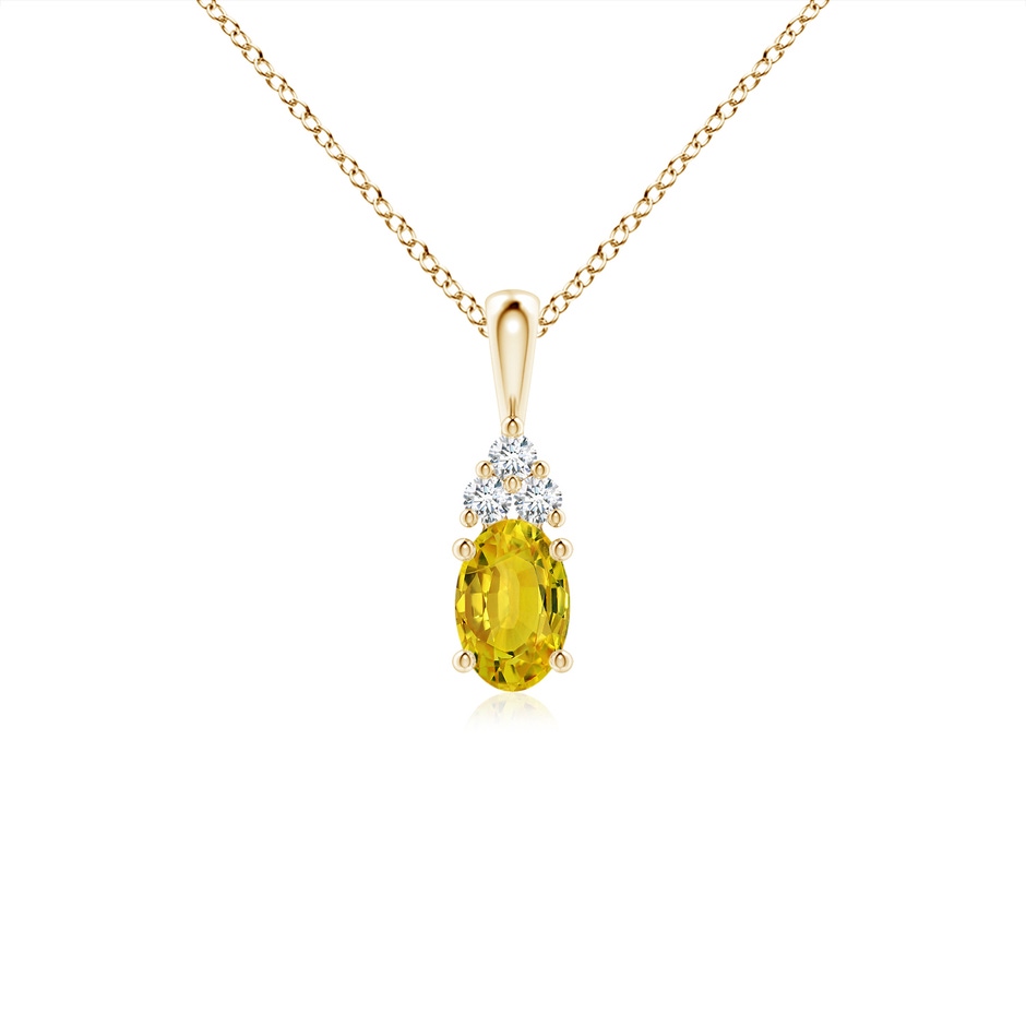 6x4mm AAAA Oval Yellow Sapphire Solitaire Pendant with Trio Diamond in Yellow Gold 