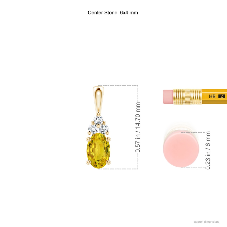 6x4mm AAAA Oval Yellow Sapphire Solitaire Pendant with Trio Diamond in Yellow Gold ruler