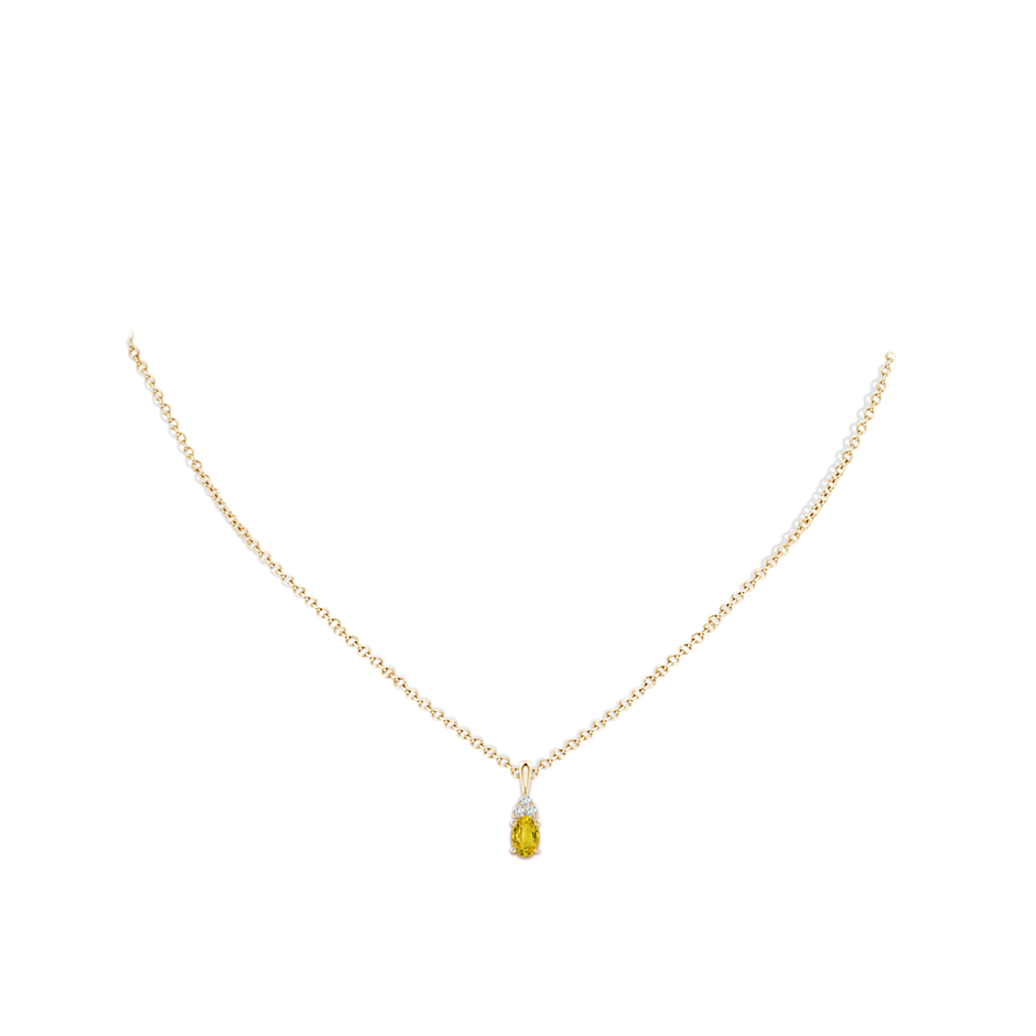 6x4mm AAAA Oval Yellow Sapphire Solitaire Pendant with Trio Diamond in Yellow Gold body-neck