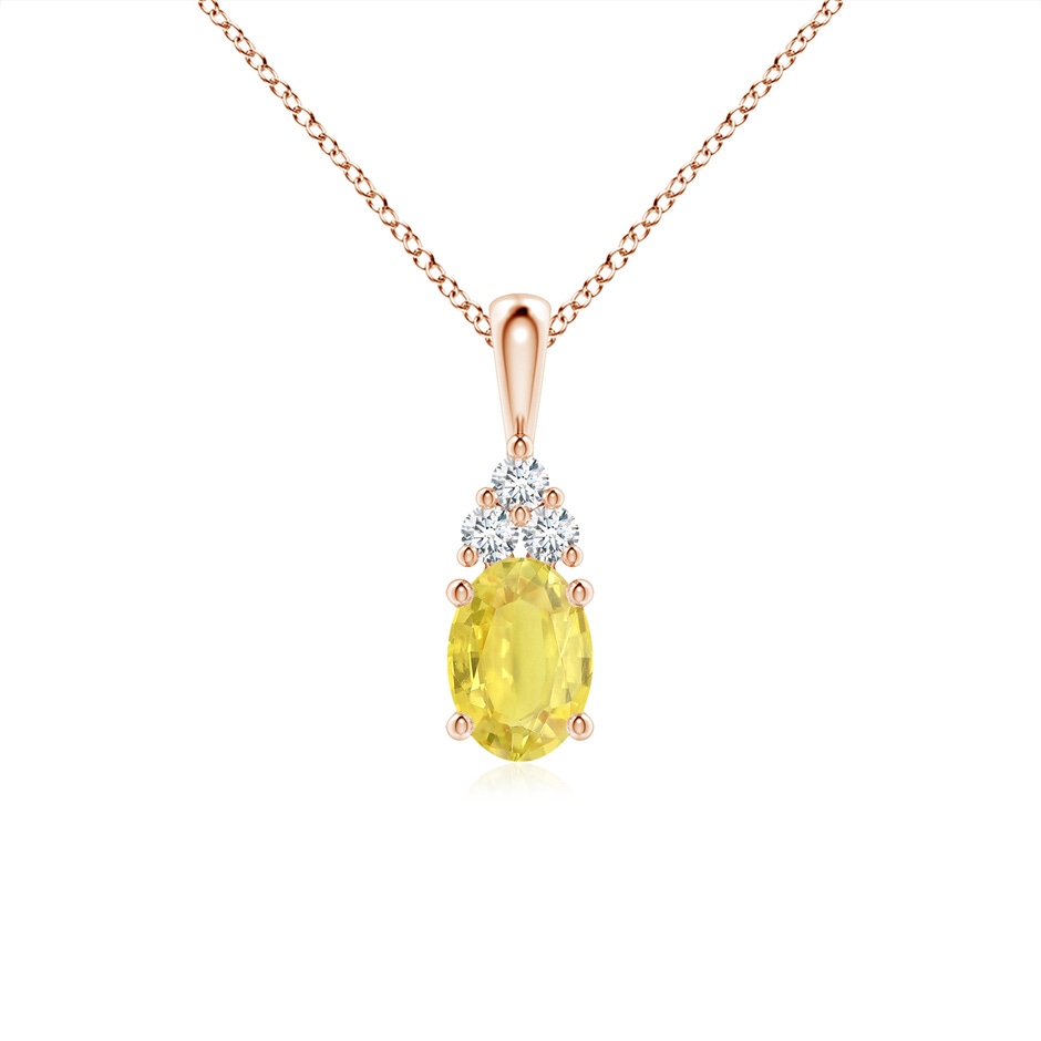 7x5mm A Oval Yellow Sapphire Solitaire Pendant with Trio Diamond in Rose Gold 