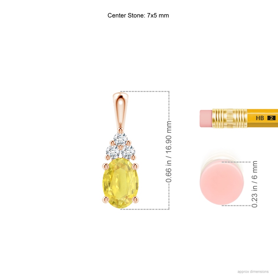7x5mm A Oval Yellow Sapphire Solitaire Pendant with Trio Diamond in Rose Gold ruler
