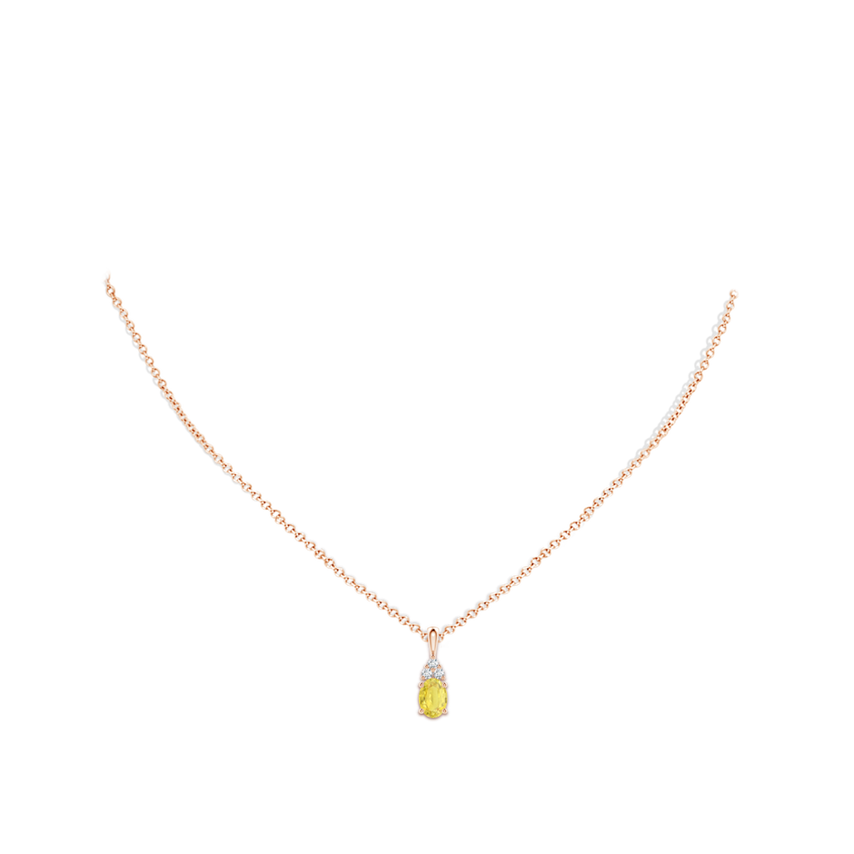 7x5mm A Oval Yellow Sapphire Solitaire Pendant with Trio Diamond in Rose Gold body-neck