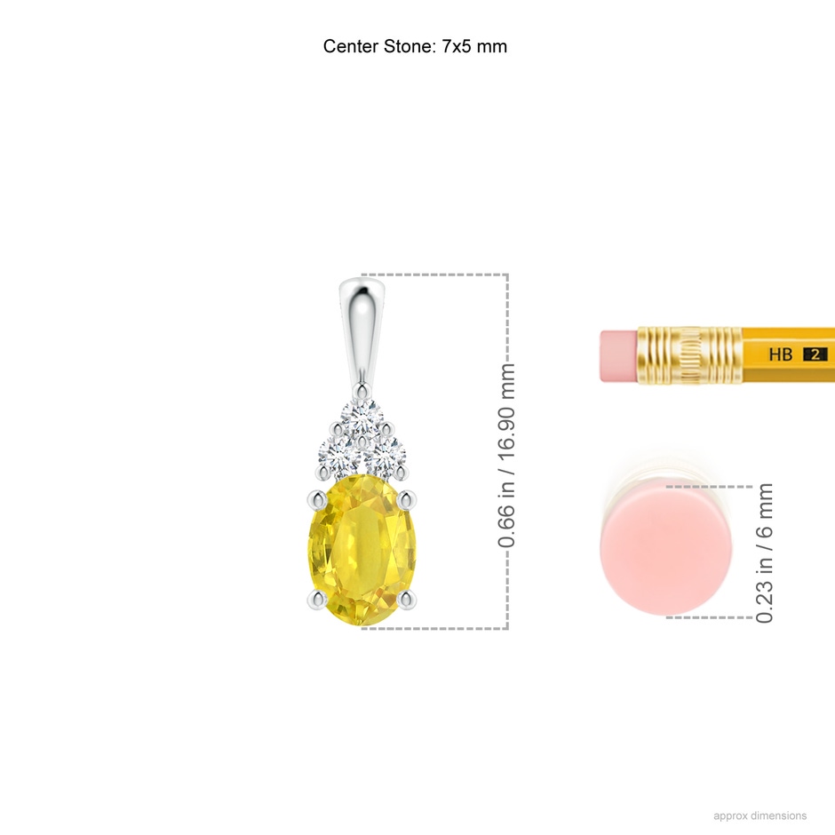 7x5mm AA Oval Yellow Sapphire Solitaire Pendant with Trio Diamond in P950 Platinum ruler