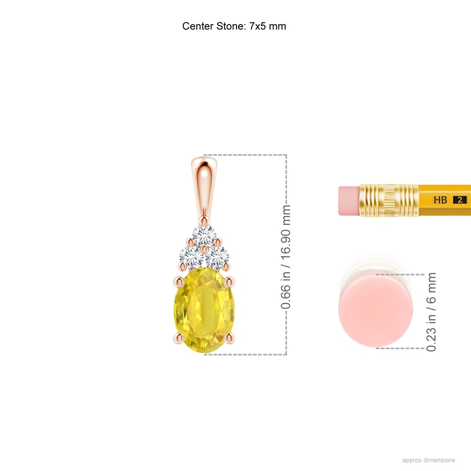 7x5mm AA Oval Yellow Sapphire Solitaire Pendant with Trio Diamond in Rose Gold ruler
